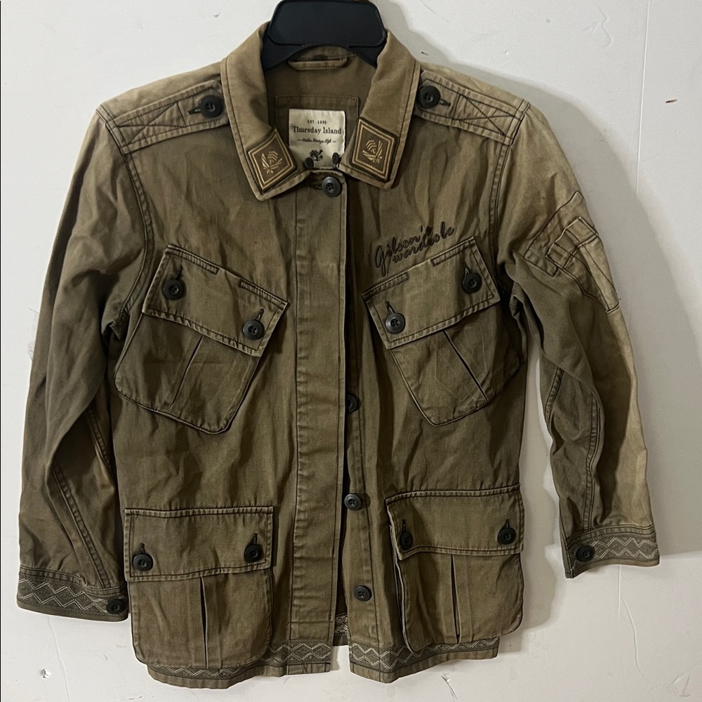 THURSDAY ISLAND OLIVE GREEN MILITARY STYLE JACKET SIZE‎ S